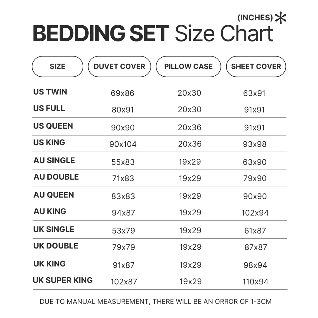 Bedding Set Size Chart 1 - Ice Nine Kills Store